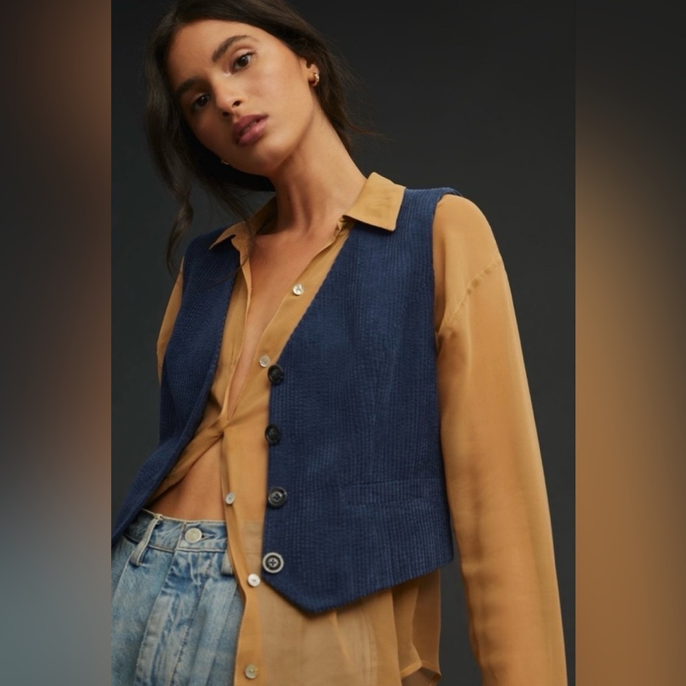 NWOT Anthropologie Blue Denim Vest Classic Sleeveless Design